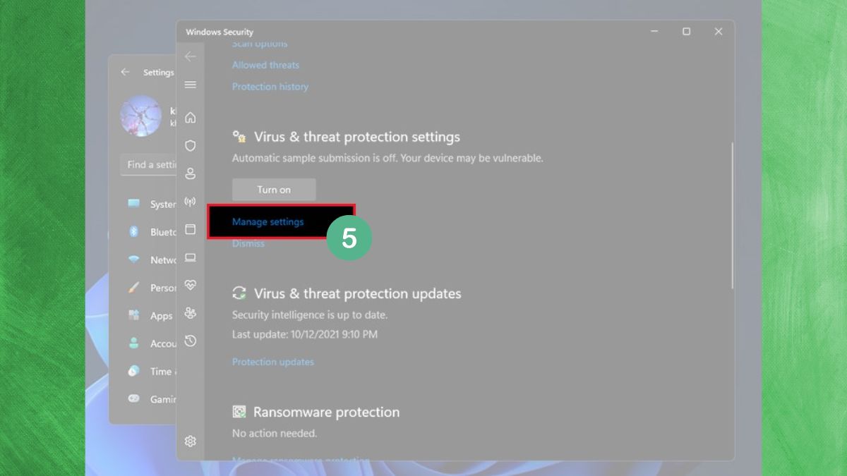 Chọn Manage Settings để mở các tùy chọn kiểm soát