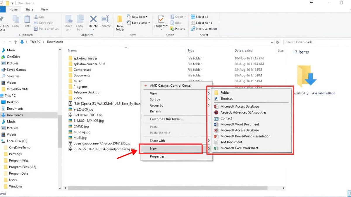 Thao tác tạo file mới bước 2