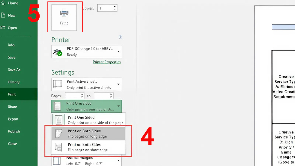 Cách bật chế độ Flip on Long Edge khi in bước 3