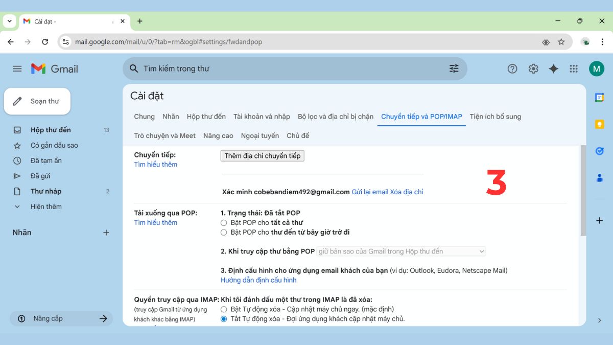 Cách tắt tính năng Forward thư tự động trong Mail bước 2