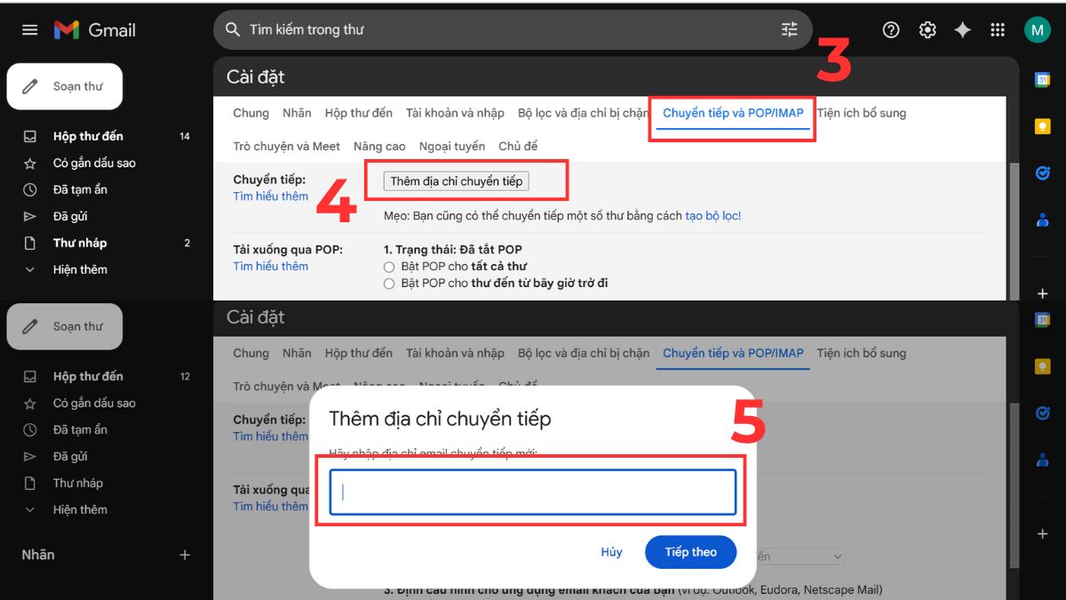Cách chuyển tiếp toàn bộ thư mới trong Email bước 2