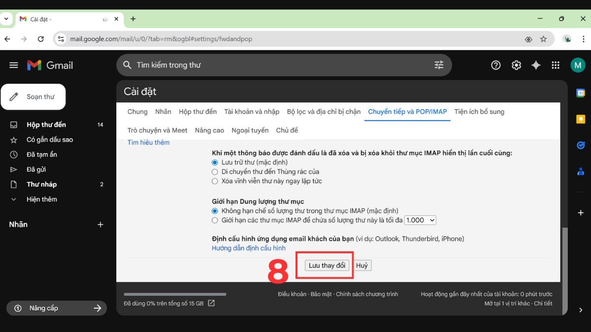 Cách chuyển tiếp toàn bộ thư mới trong Email bước 4