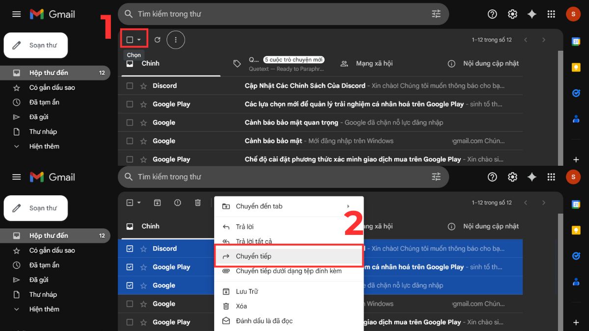 Chuyển tiếp một số thư nhất định trong Email bước 1