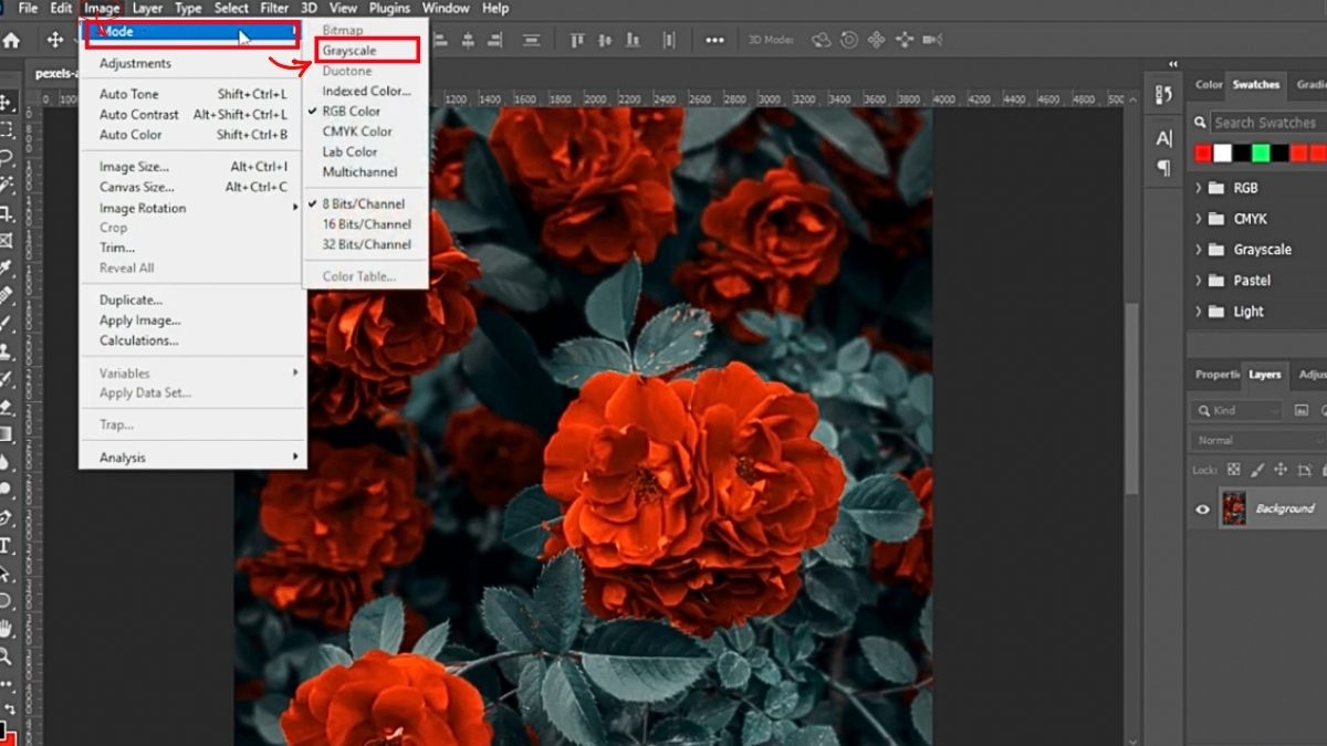 Cách tạo ảnh Grayscale trong Photoshop bước 2