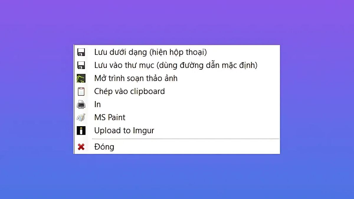 Các tùy chọn lưu, sao chép, in sau khi chụp màn hình bằng Greenshot