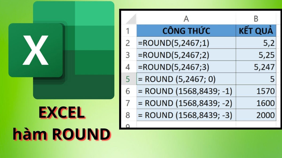Làm tròn số trong Excel với hàm ROW