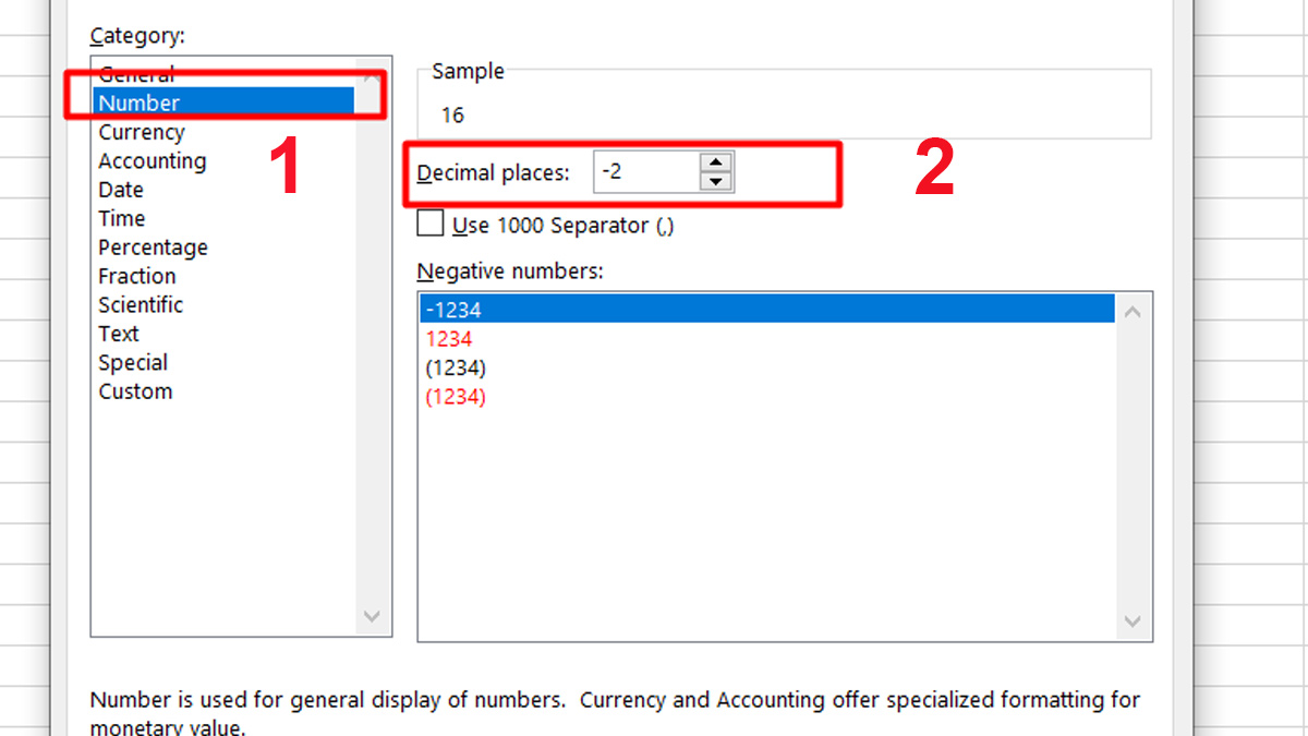 Cách làm tròn số trong Excel không dùng hàm bước 3