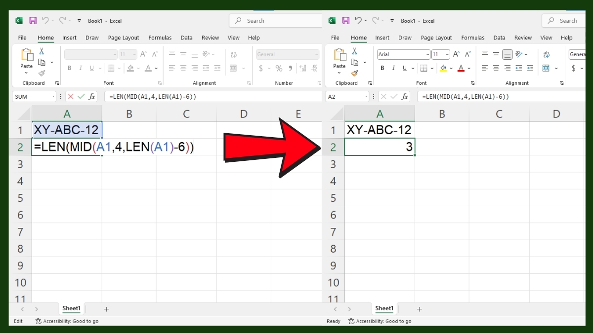 Dùng làm LEN kết hợp cùng hàm MID trong Excel