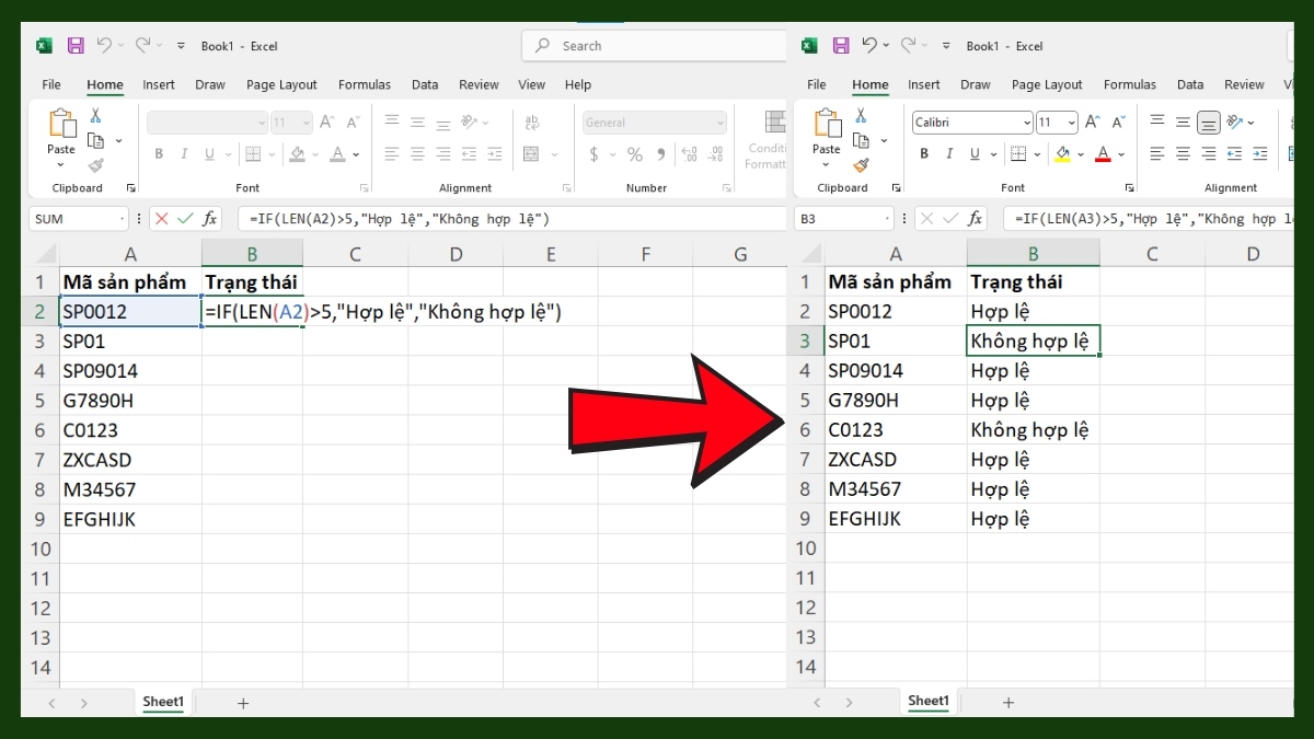 Sử dụng hàm LEN kết hợp với hàm IF trong Excel