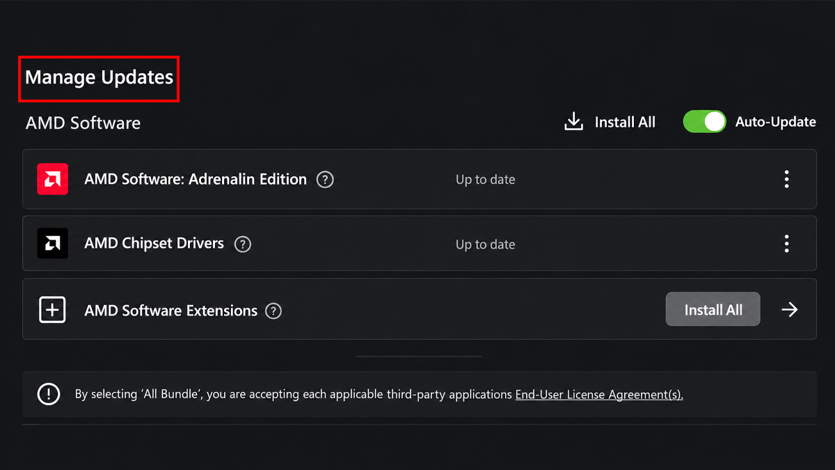 Mở AMD Software và kiểm tra cập nhật driver
