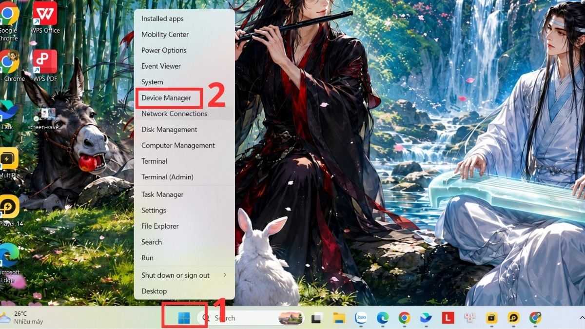  Nhấn chuột phải vào biểu tượng Start và chọn Device Manager