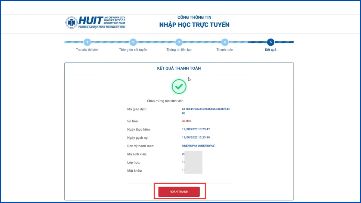 Lưu lại kết quả thanh toán và chọn Hoàn thành