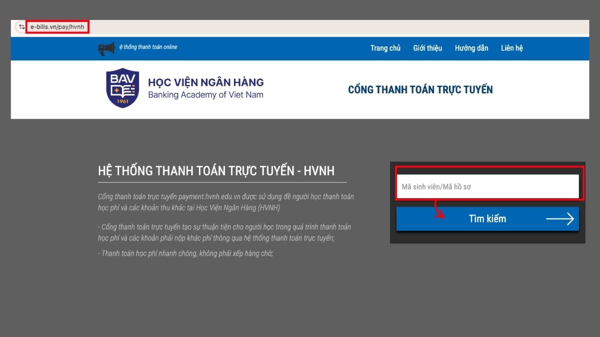 Truy cập cổng thanh toán EBill