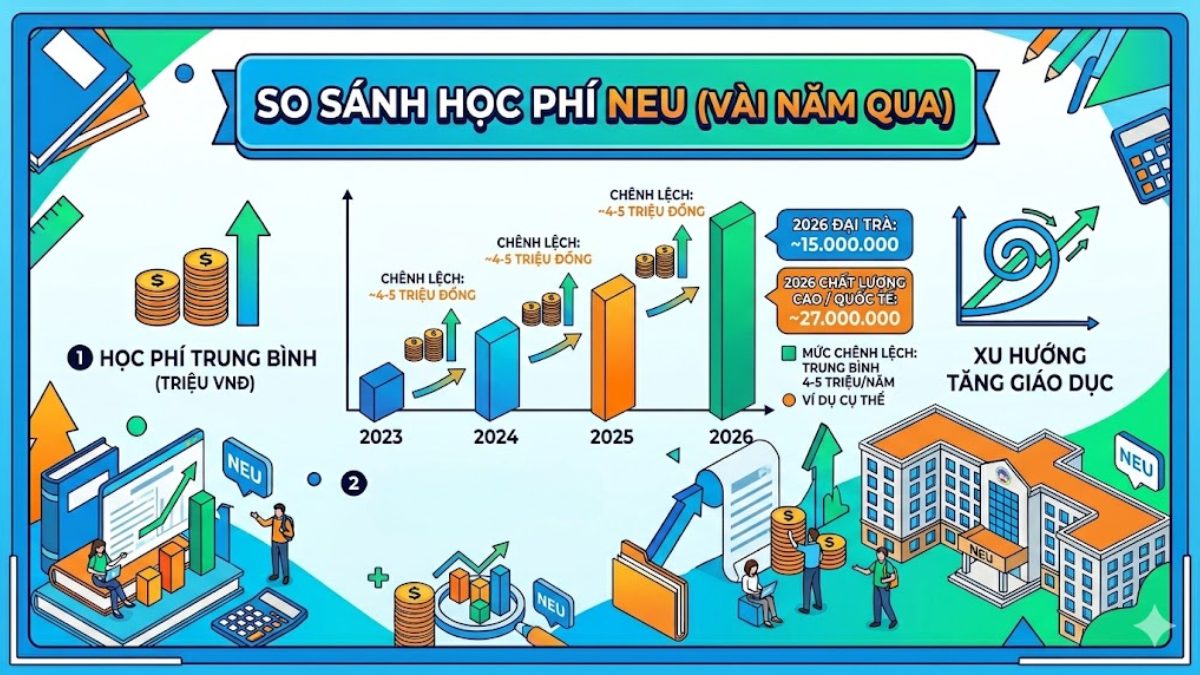 So sánh học phí NEU giữa các năm