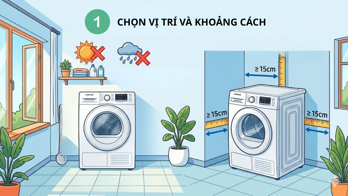 Hướng dẫn lắp đặt máy sấy Samsung Heatpump đúng cách bước 1