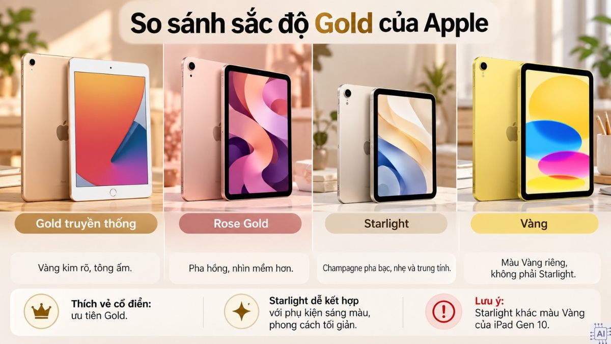 So sánh thực tế các sắc độ màu Gold của Apple
