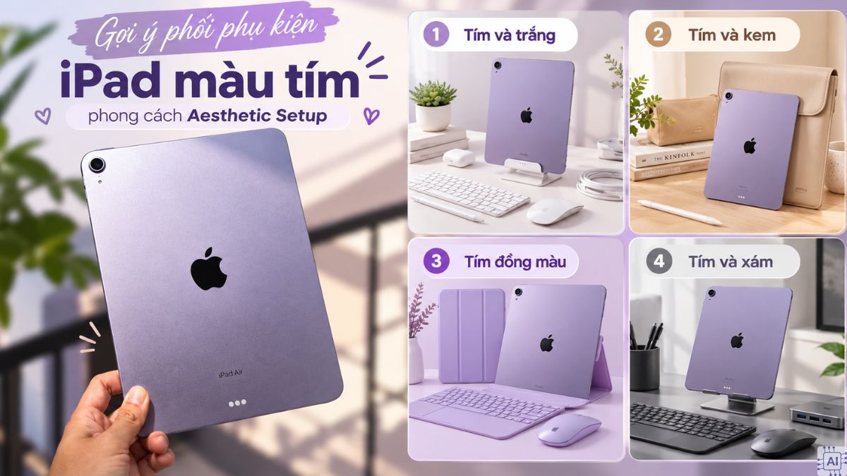 Gợi ý phối phụ kiện iPad màu tím phong cách Aesthetic Setup
