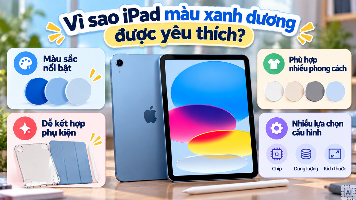 iPad màu xanh tinh tế nổi bật