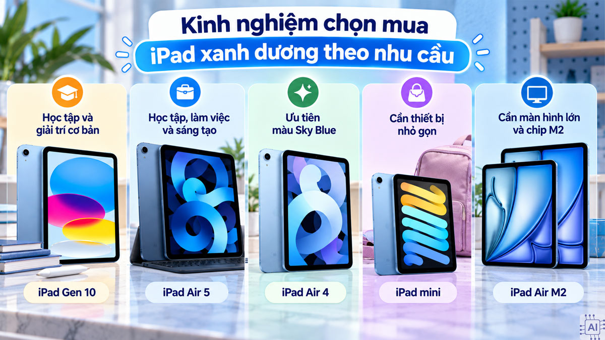 Kinh nghiệm chọn mua iPad xanh dương theo nhu cầu