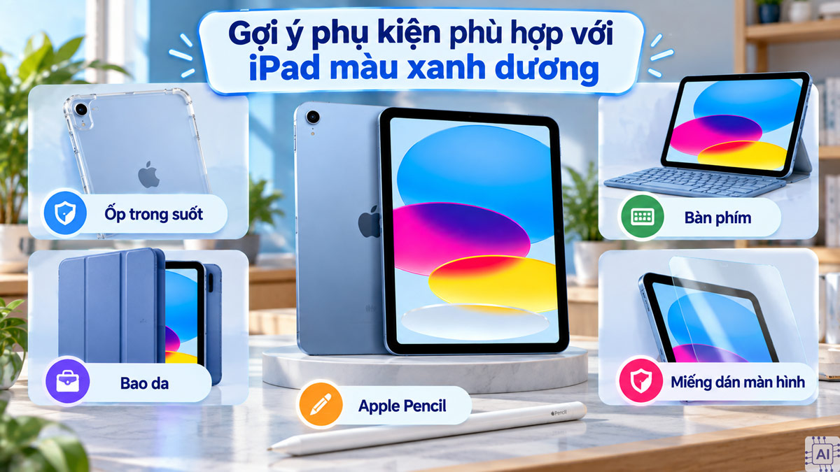 Gợi ý phụ kiện phù hợp với iPad màu xanh dương
