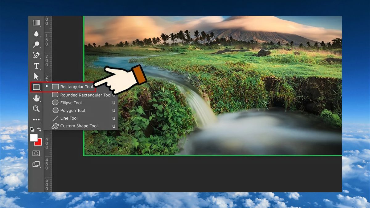 Cách kẻ khung trong Photoshop bằng công cụ Rectangle Tool bước 1 (Hình minh họa)