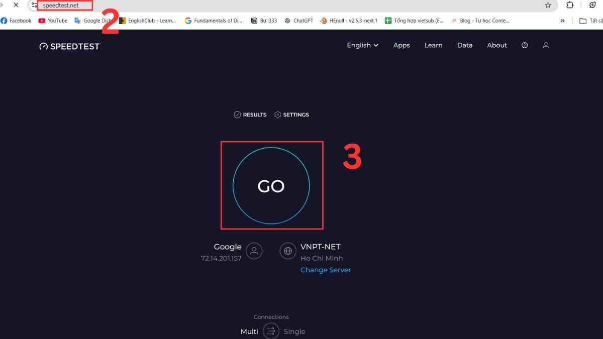 Truy cập công cụ đo tốc độ mạng