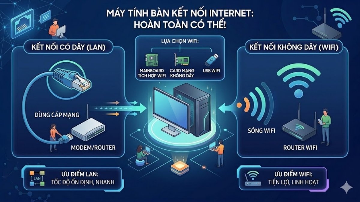 Việc kết nối internet cho máy tính bàn trở nên phổ biến