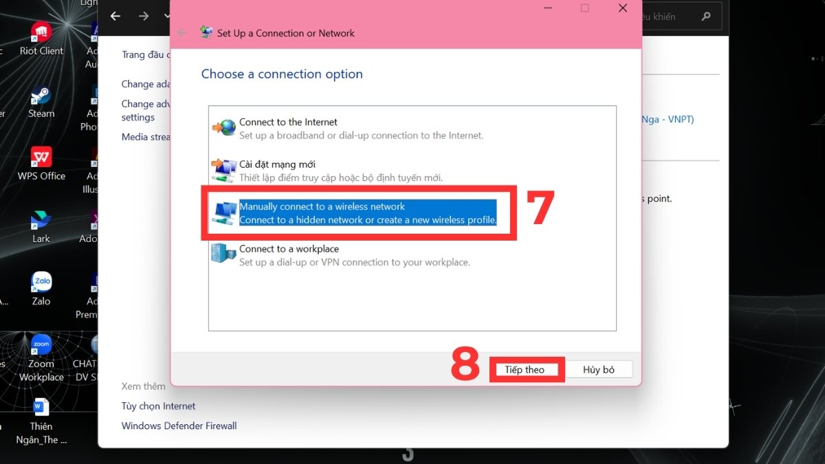 Cách bắt WiFi cho máy tính bàn bằng Control Panel bước 2 3