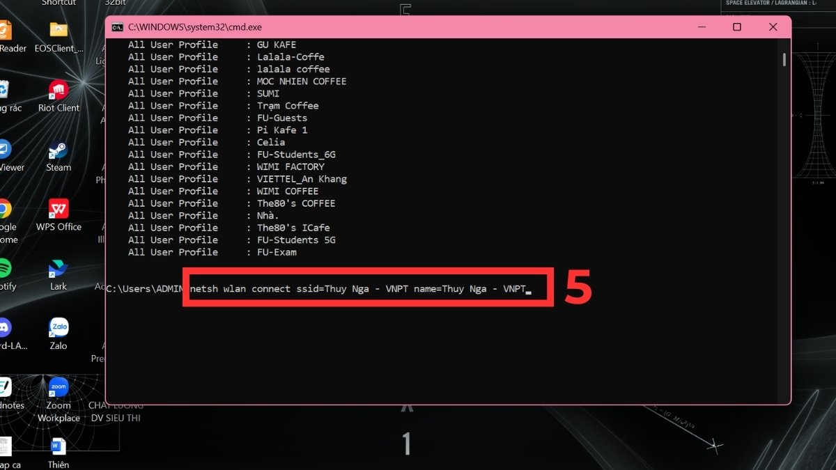 Cách kết nối WiFi cho máy tính bàn bằng Command Prompt bước 3