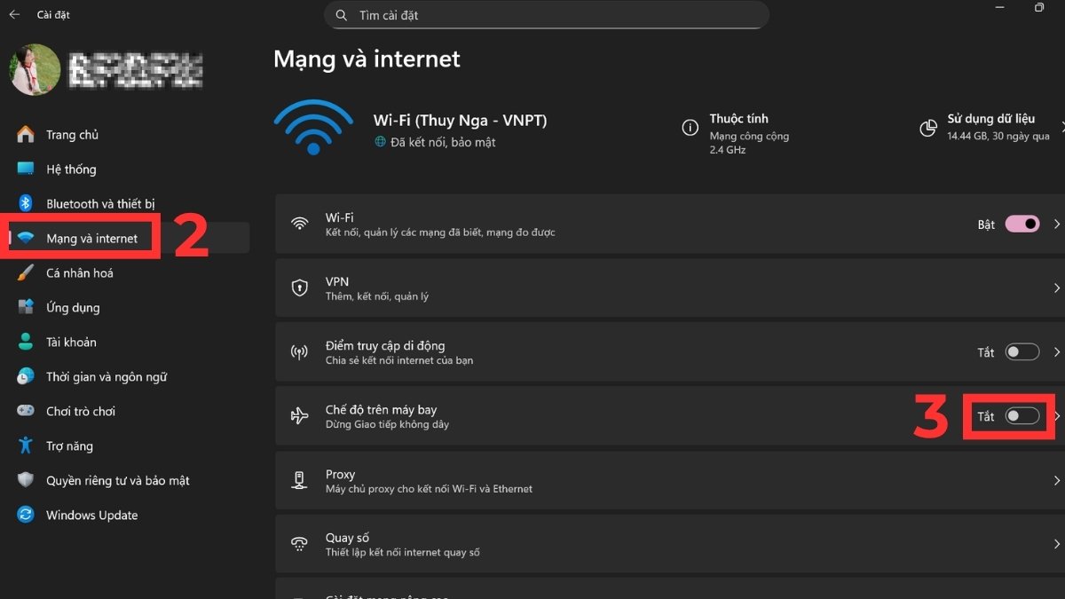 Kiểm tra chế độ máy bay trên Windows bước 2