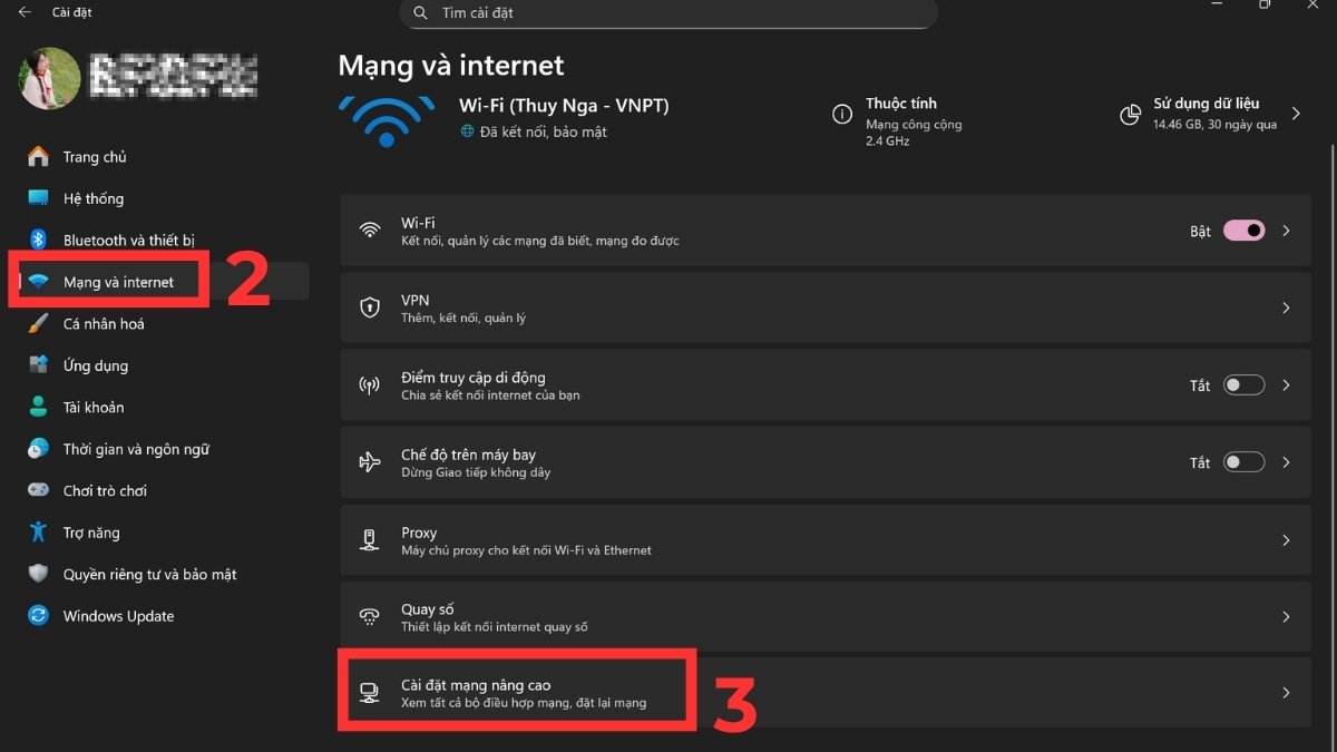 Reset cài đặt mạng trên máy tính bước 2