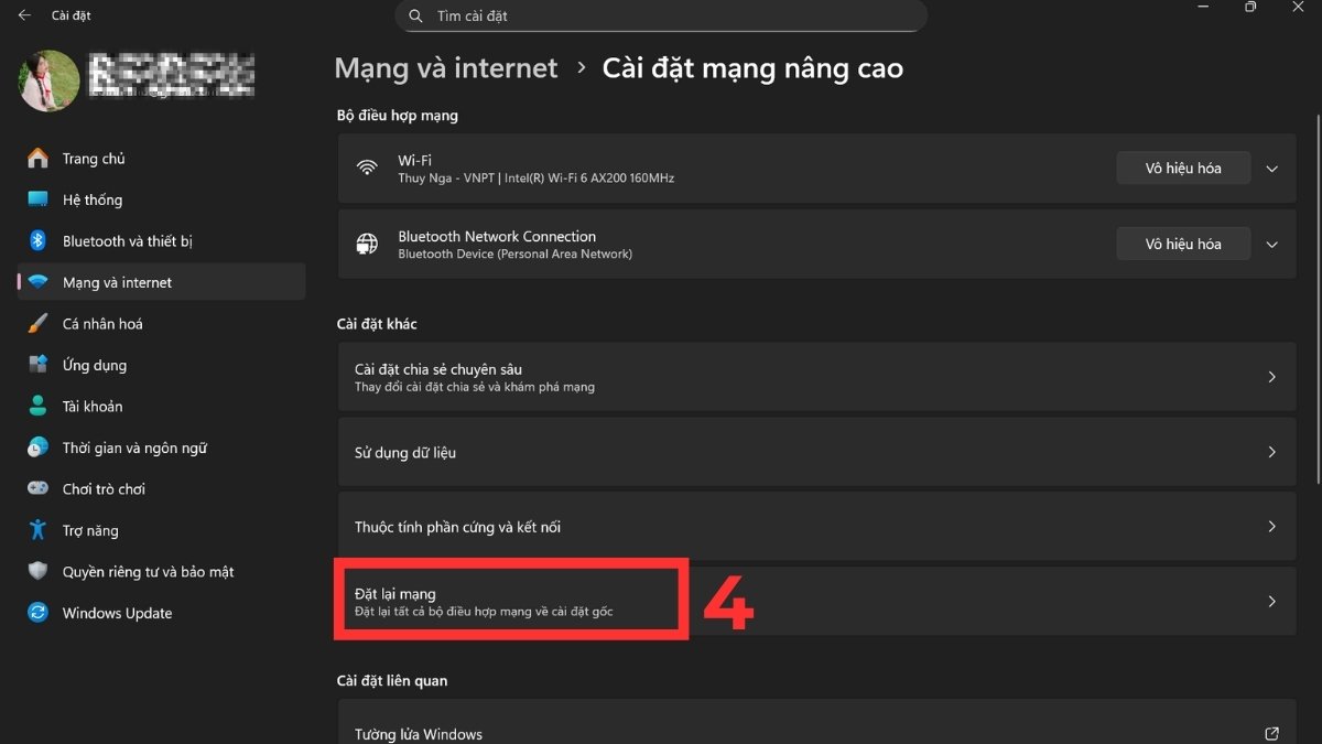 Reset cài đặt mạng trên máy tính bước 4