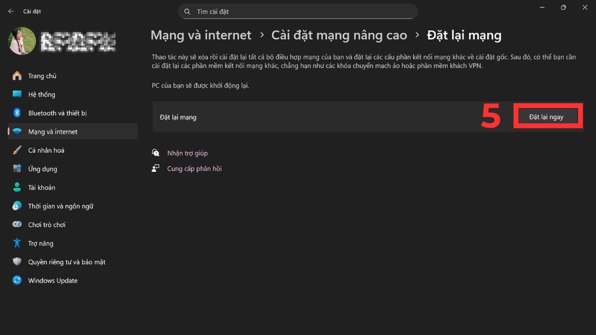 Reset cài đặt mạng trên máy tính bước 5