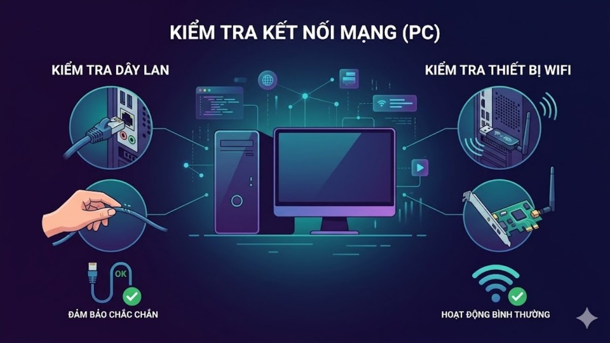 Kiểm tra lại dây mạng hoặc thiết bị WiFi