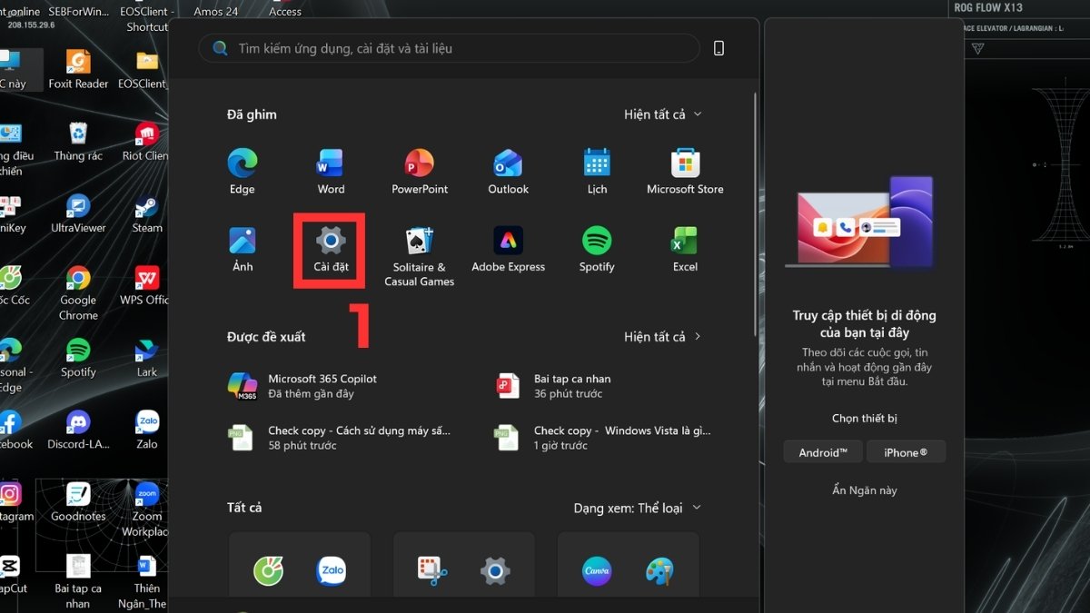 Cách kết nối WiFi máy tính bàn bằng Settings bước 1