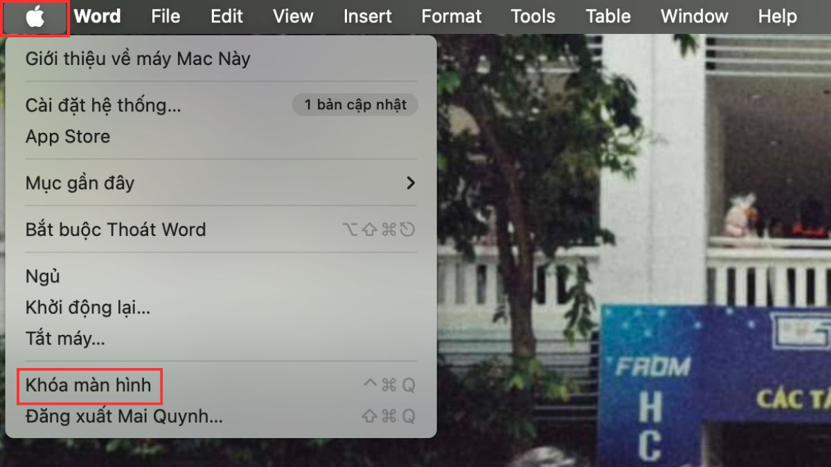 Khóa màn hình từ menu Apple