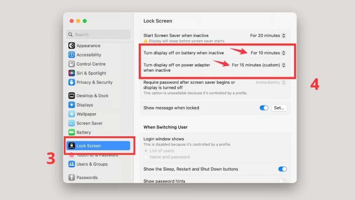Thiết lập tự động khóa màn hình trên macOS bước 3