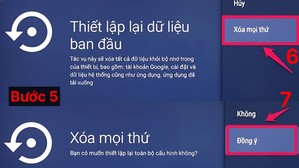 Cách khôi phục cài đặt gốc Smart tivi Sony bằng điều khiển bước 5