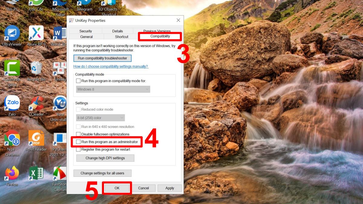 Cách tắt chế độ Unikey chạy dưới quyền Admin bước 3