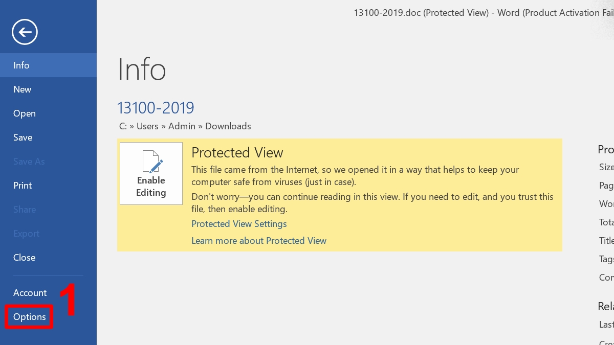 Tắt chế độ Protect View trong Word bước 1