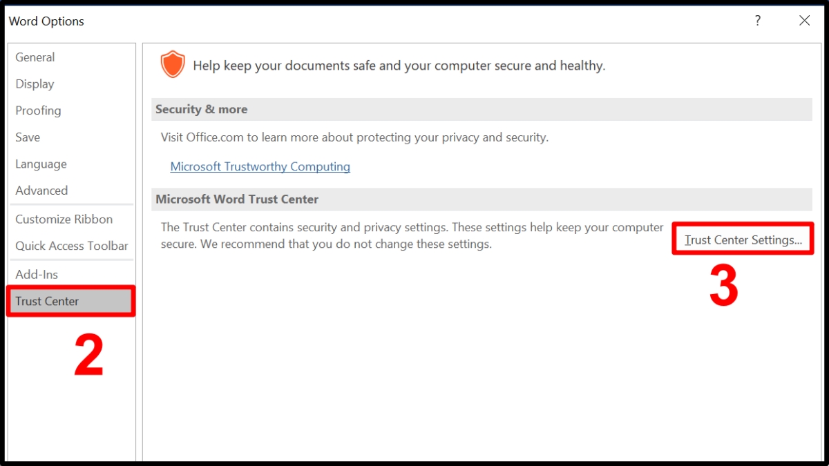 Tắt chế độ Protect View trong Word bước 2