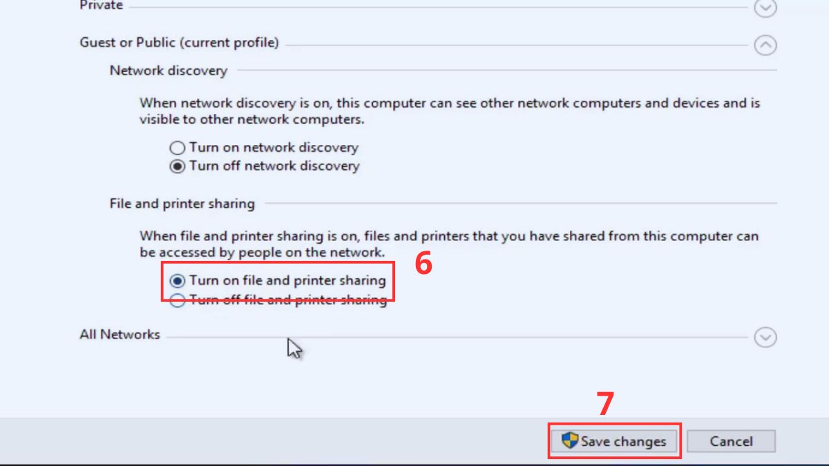 Tick dòng Turn on file and printer sharing