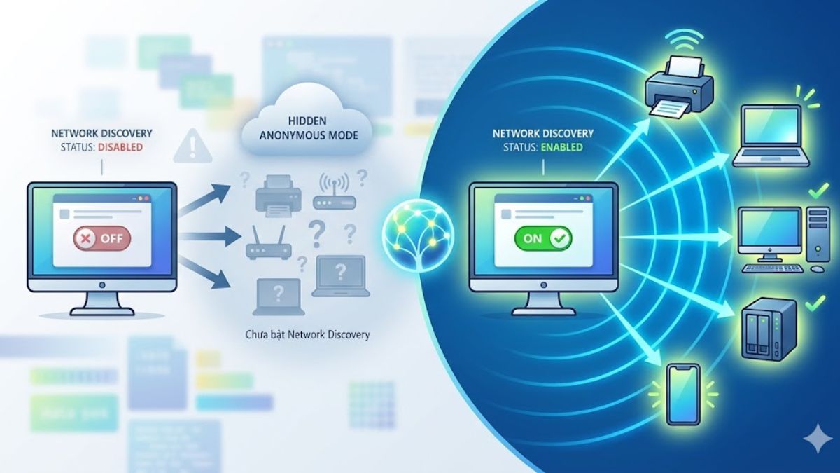 Chưa bật Network Discovery khiến không nhìn thấy máy khác trong mạng LAN