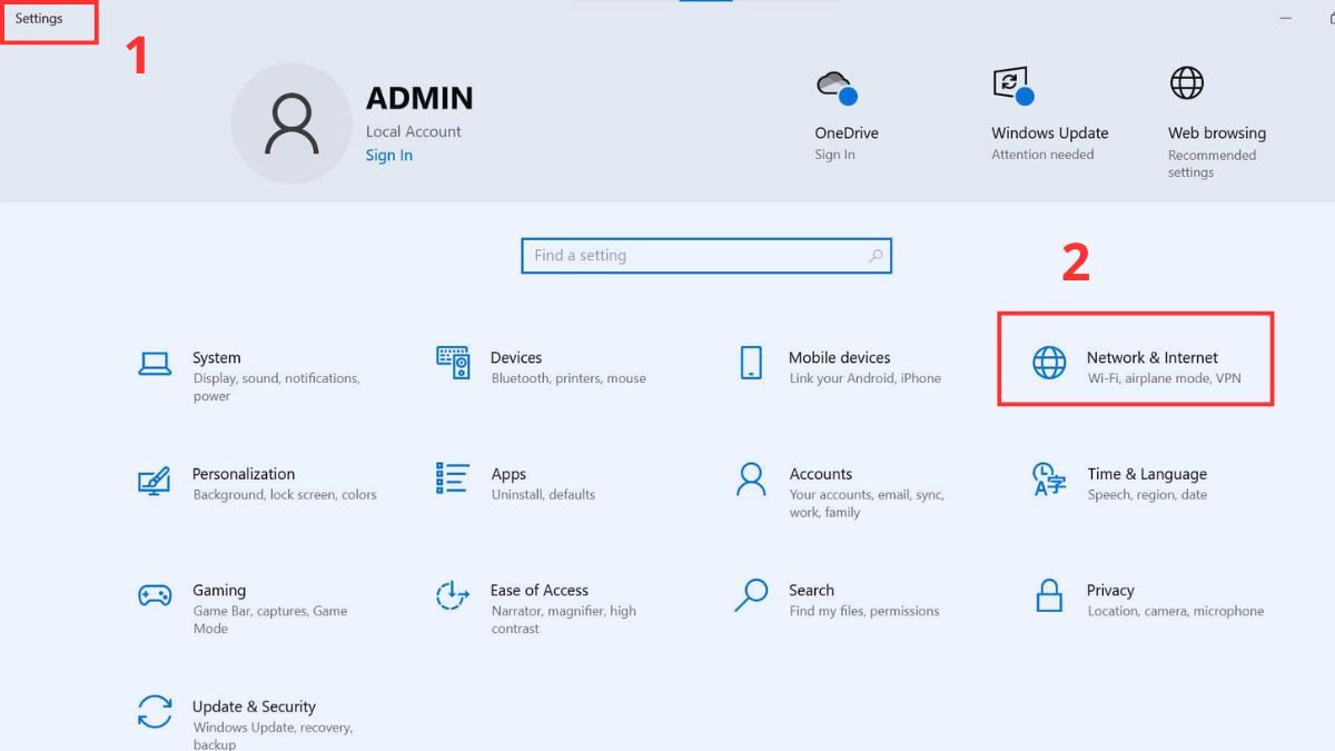 Truy cập nhanh vào menu Settings sau đó chọn mục Network & Internet