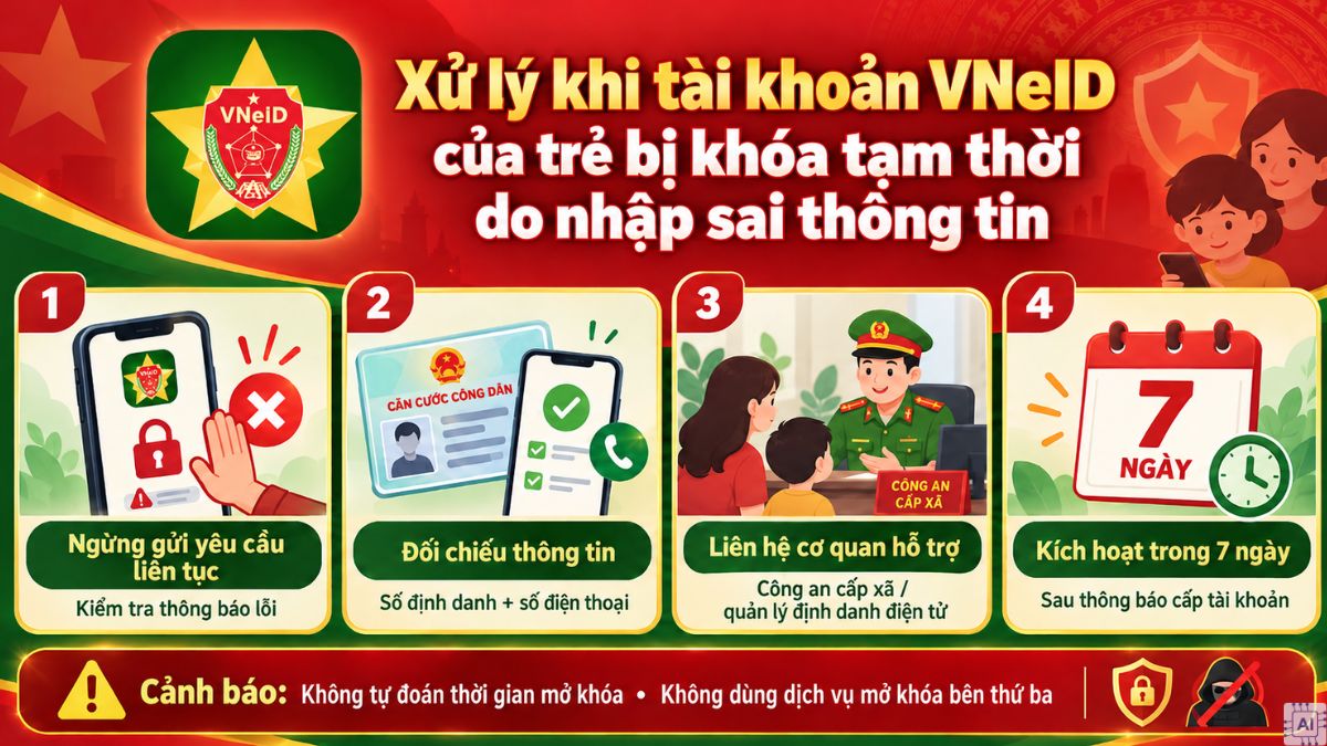 Xử lý khi tài khoản VNeID của trẻ bị khóa tạm thời do nhập sai thông tin