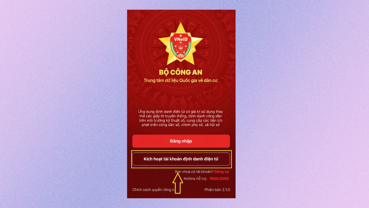 Chọn chức năng kích hoạt tài khoản trên VNeID