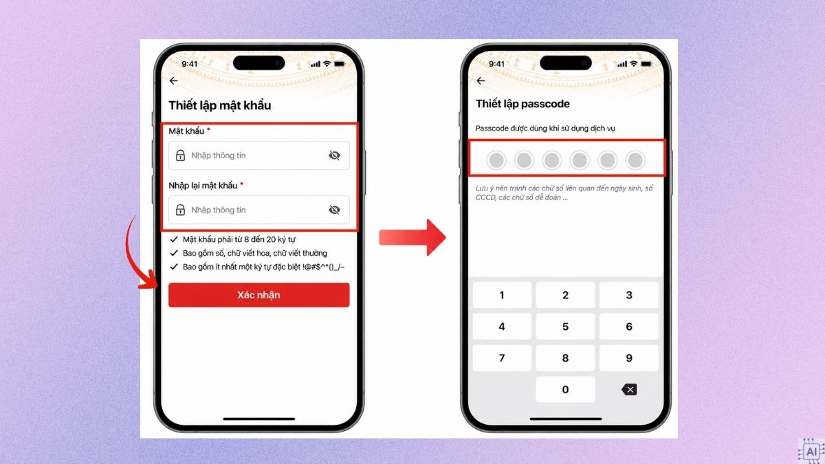 Thiết lập mật khẩu và mã passcode bảo mật