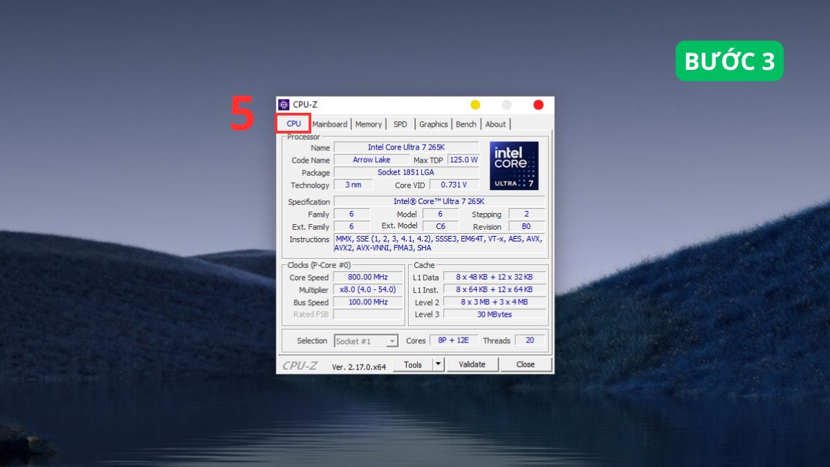 Sử dụng phần mềm CPU Z để kiểm tra cấu hình máy tính Windows bước 3 (Hình minh họa)