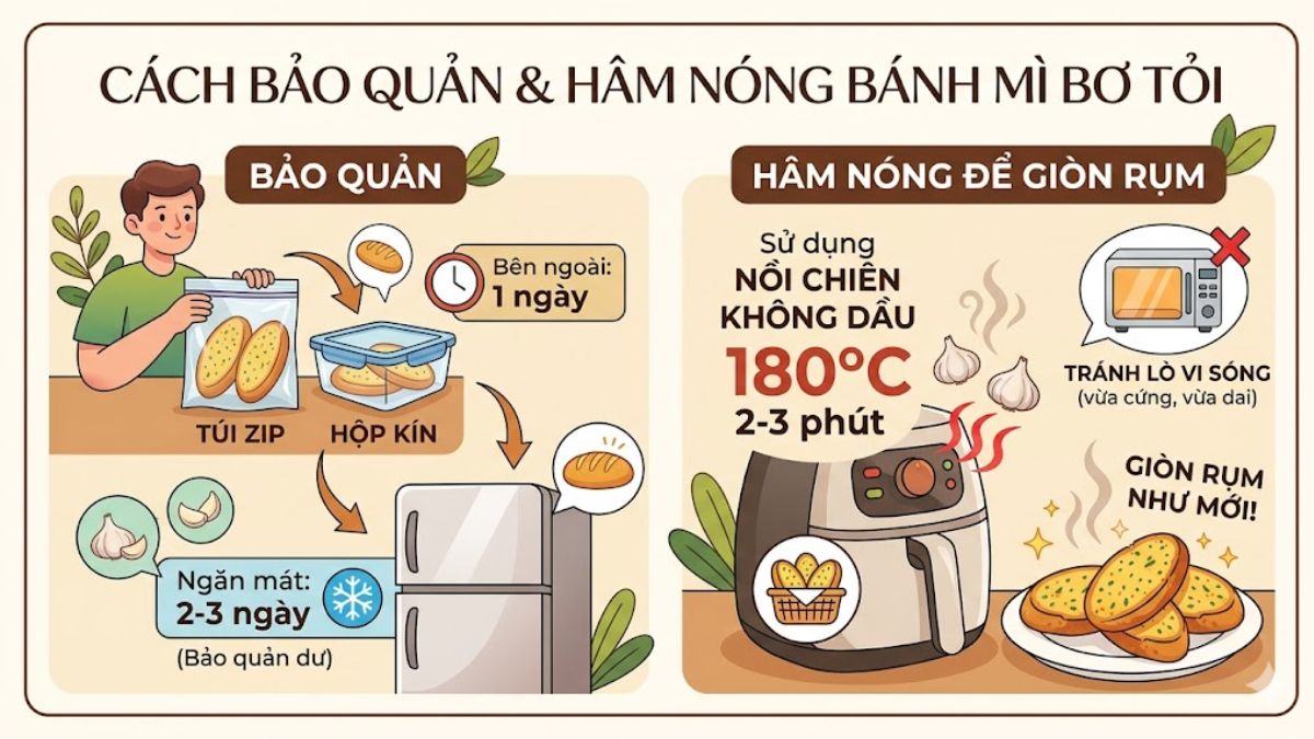 Cách bảo quản và hâm nóng lại bánh mì bơ tỏi