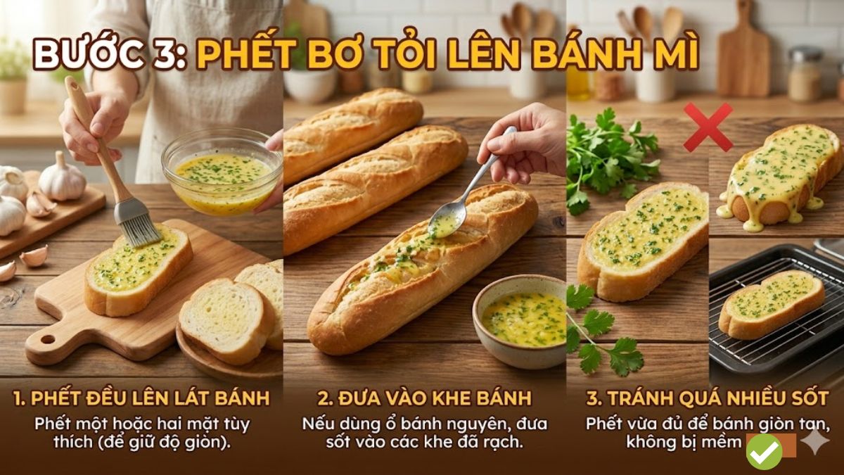 Phết bơ tỏi lên bánh mì